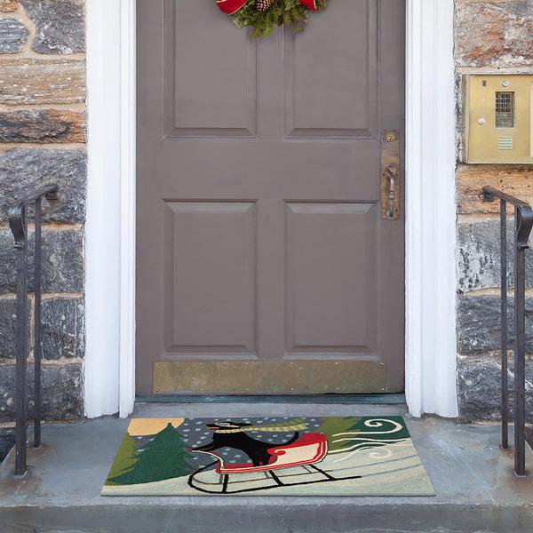 plow & hearth Indoor/Outdoor Hand-Hooked Sleigh Dog Accent Rug 20" x 30"