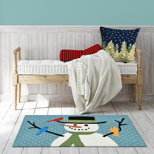 plow & hearth Indoor/Outdoor Hand-Hooked Snowman and Birds Accent Rug 20" x 30"