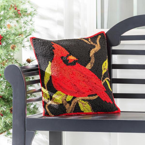 plow & hearth Indoor/Outdoor Hooked Cardinal Throw Pillow