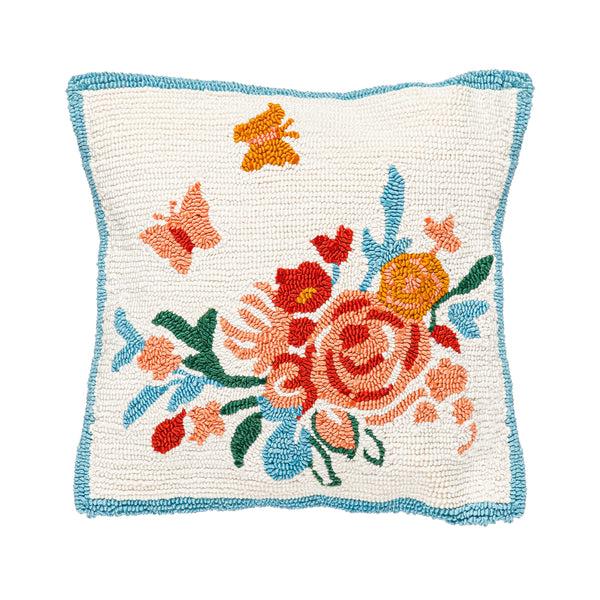 Plow & Hearth Indoor/Outdoor Hooked Pillow 18"x18" Butterfly Meadow