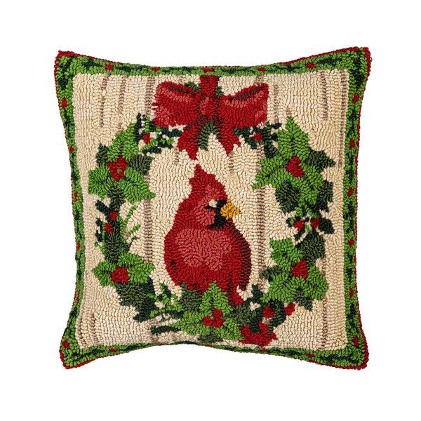 Plow & Hearth Indoor/Outdoor Hooked Pillow Cardinal Joy Polypropylene 18"x18"