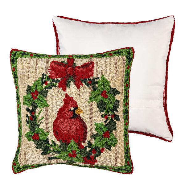 Plow & Hearth Indoor/Outdoor Hooked Pillow Cardinal Joy Polypropylene 18"x18"