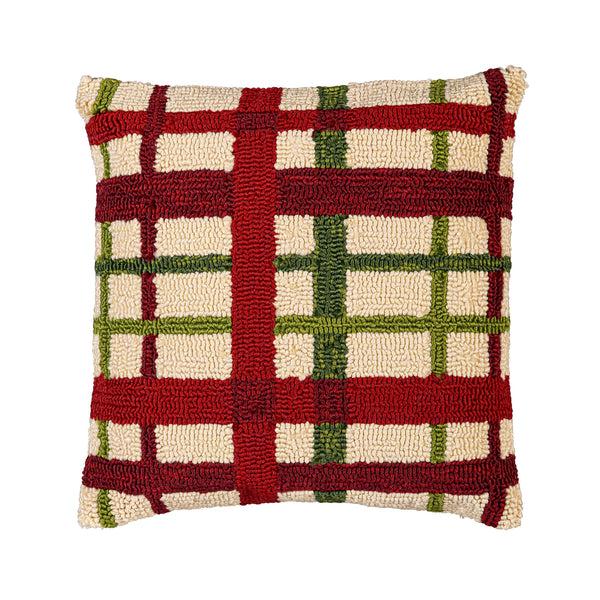 Plow & Hearth Indoor/Outdoor Hooked Pillow Christmas Plaid Polypropylene 18"x18"