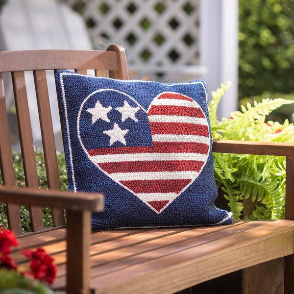 plow & hearth Indoor Outdoor Hooked Pillow Land That I Love 18"x18"