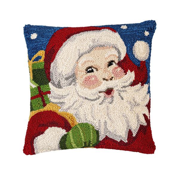 Plow & Hearth Indoor/Outdoor Hooked Pillow Santa Polypropylene 18"x18"