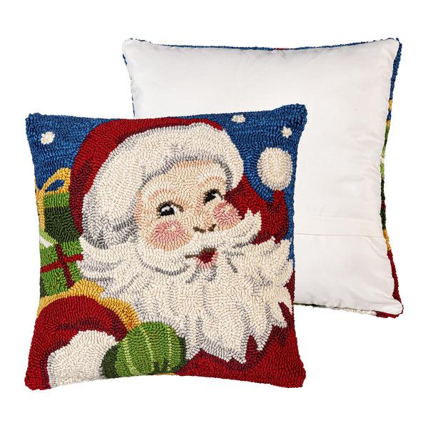 Plow & Hearth Indoor/Outdoor Hooked Pillow Santa Polypropylene 18"x18"