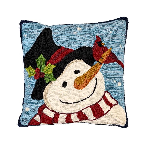 Plow & Hearth Indoor/Outdoor Hooked Pillow Snowman With Friends Polypropylene 18"x18"