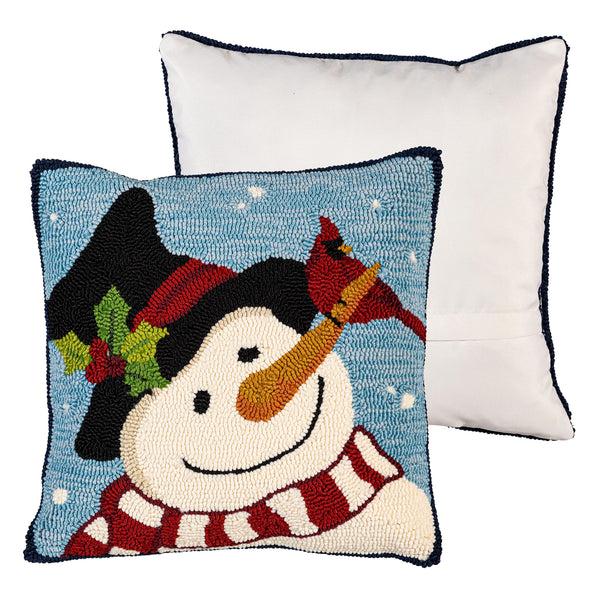 Plow & Hearth Indoor/Outdoor Hooked Pillow Snowman With Friends Polypropylene 18"x18"