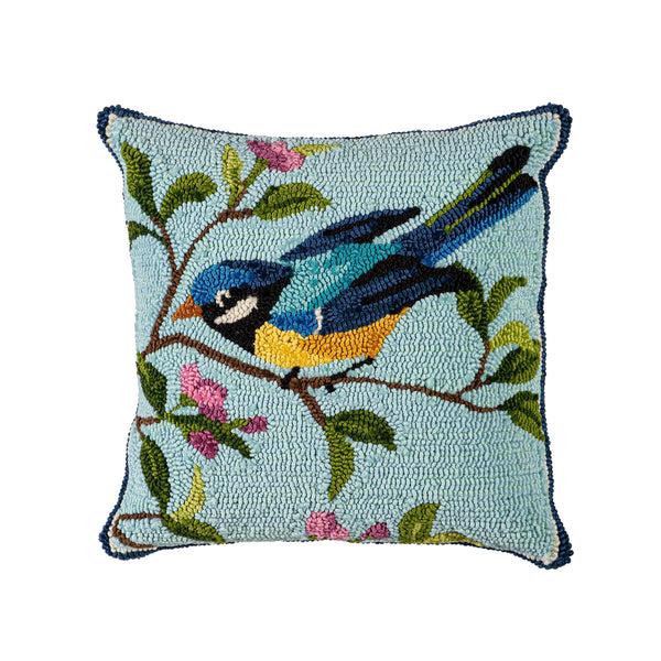 Plow & Hearth Indoor/Outdoor Hooked Polypropylene Birds In Branches Throw Pillow 18"x18"