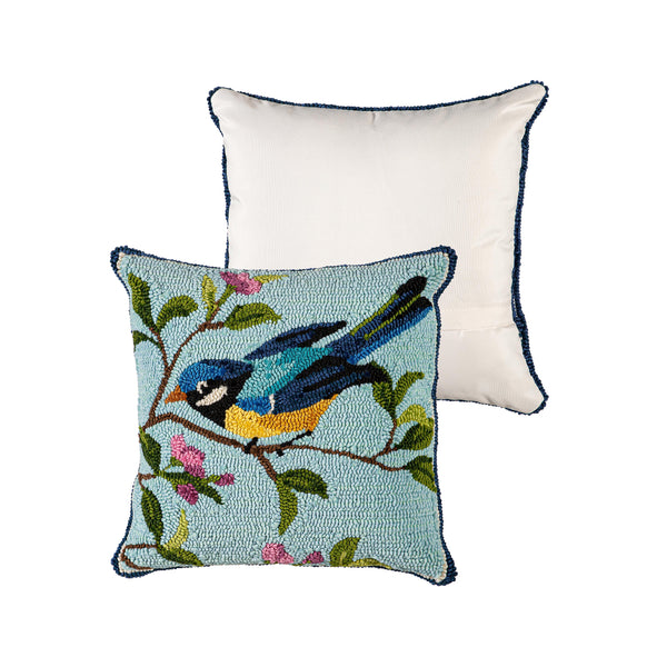 Plow & Hearth Indoor/Outdoor Hooked Polypropylene Birds In Branches Throw Pillow 18"x18"