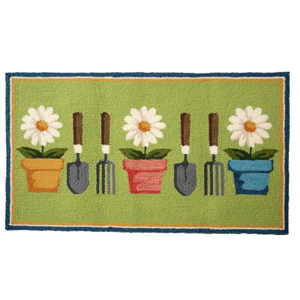 Plow & Hearth Indoor/Outdoor Hooked Polypropylene Garden Tools Accent Rug