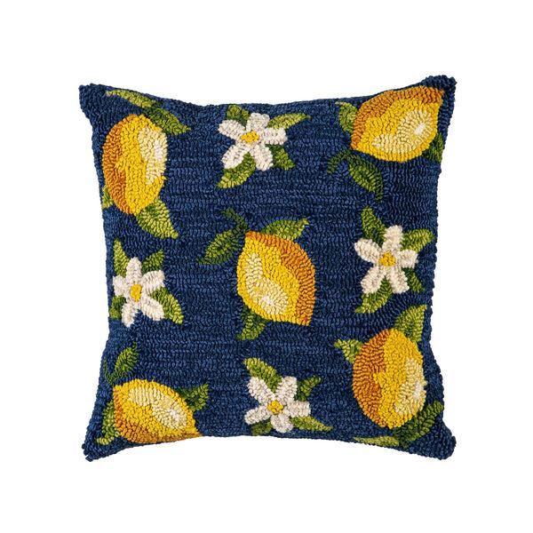 Plow & Hearth Indoor/Outdoor Hooked Polypropylene Lemon Blossoms Throw Pillow 18"x18"