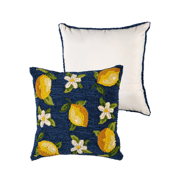 Plow & Hearth Indoor/Outdoor Hooked Polypropylene Lemon Blossoms Throw Pillow 18"x18"