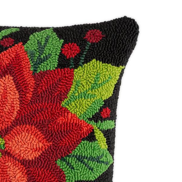 Plow & Hearth Indoor/Outdoor Hooked Polypropylene Poinsettia Throw Pillow