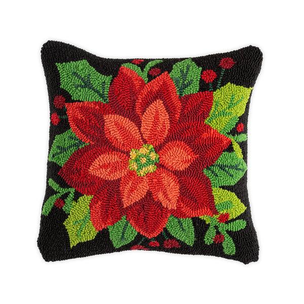 plow & hearth Indoor/Outdoor Hooked Polypropylene Poinsettia Throw Pillow
