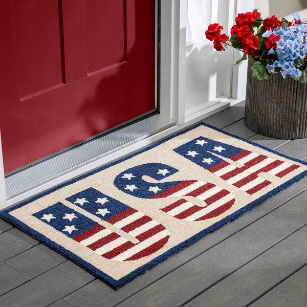 plow & hearth Indoor/Outdoor Hooked Polypropylene USA Pride Accent Rug 24" x 42"