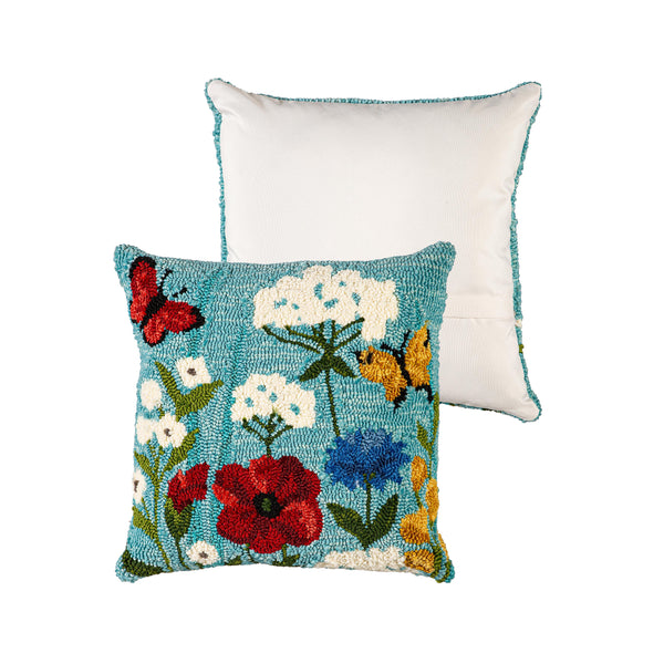 Plow & Hearth Indoor/Outdoor Hooked Polypropylene Wildflower Throw Pillow 18"x18"
