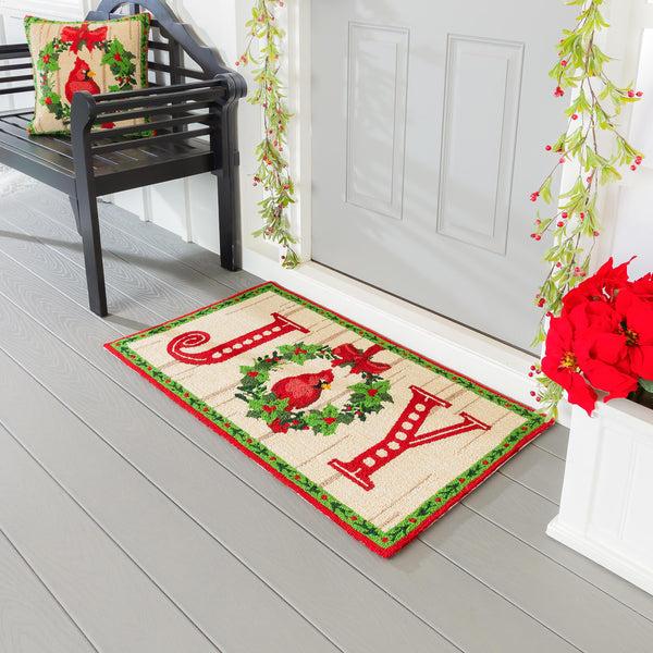 plow & hearth Indoor/Outdoor Hooked Rug Cardinal Joy Polypropylene 24"x42"
