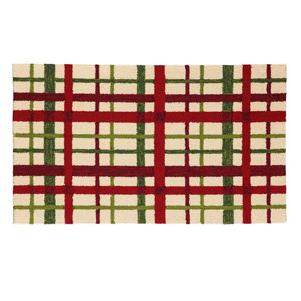 Plow & Hearth Indoor/Outdoor Hooked Rug Christmas Plaid Polypropylene 24"x42"