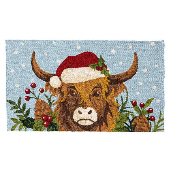 Plow & Hearth Indoor/Outdoor Hooked Rug Highland Cow Polypropylene 24"x42"