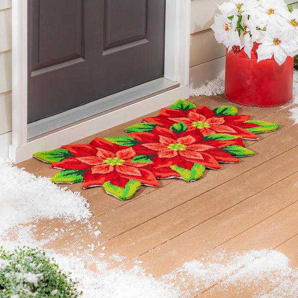 plow & hearth Indoor/Outdoor Hooked Rug Poinsettia Polypropylene 24"x42"