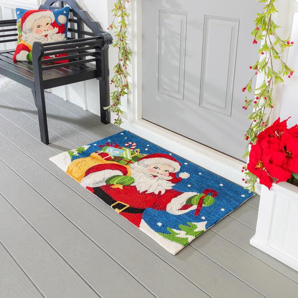 plow & hearth Indoor/Outdoor Hooked Rug Santa Polypropylene 24"x42"