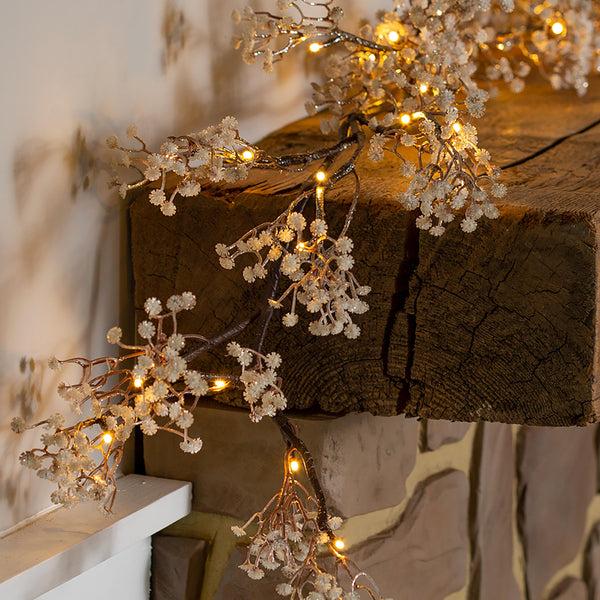 plow & hearth Indoor/Outdoor Lighted Baby's Breath Garland with Timer