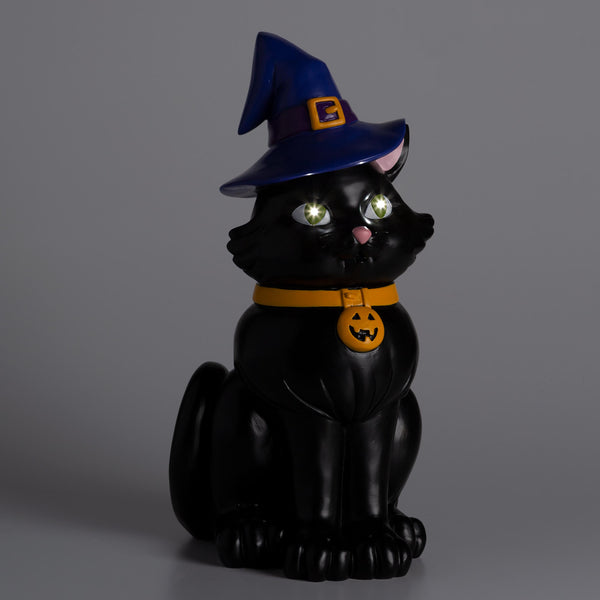 Plow & Hearth Indoor/Outdoor Lighted Black Cat Shorty Halloween Statue