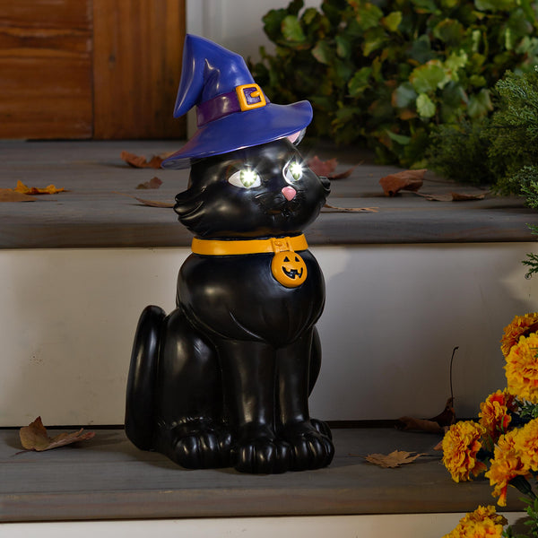 plow & hearth Indoor/Outdoor Lighted Black Cat Shorty Halloween Statue