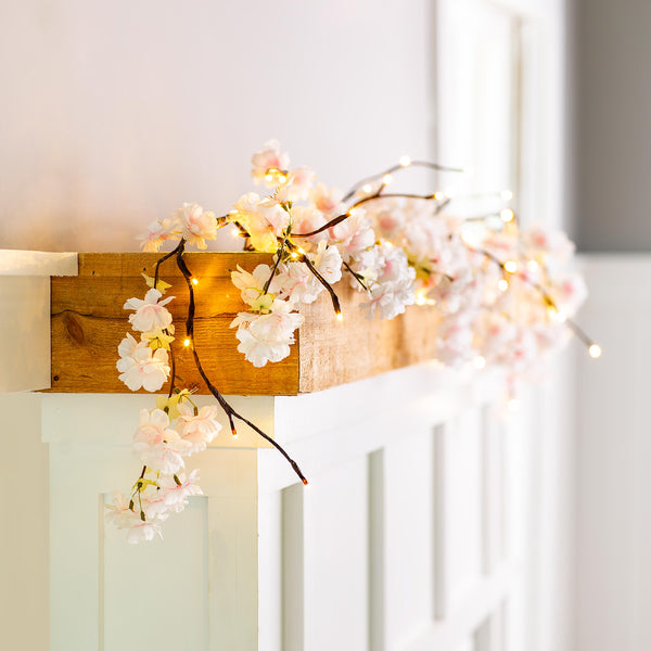 plow & hearth Indoor/Outdoor Lighted Cherry Branch Garland