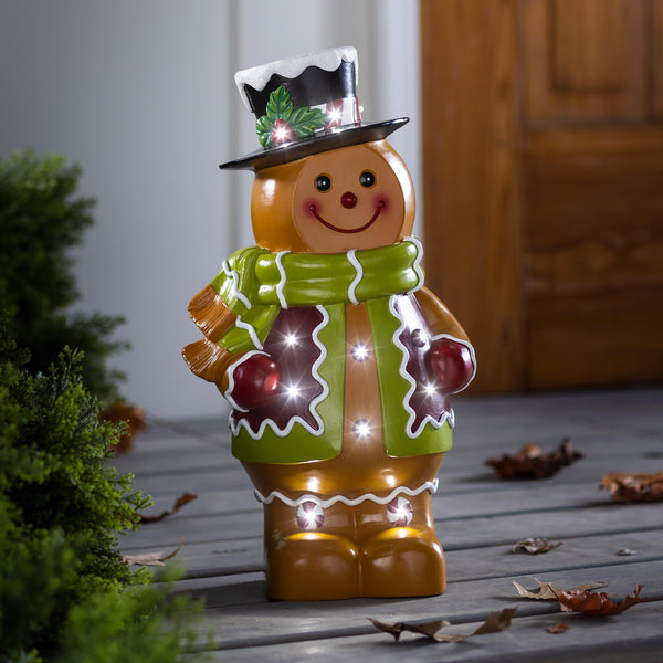 plow & hearth Indoor/Outdoor Lighted Gingerbread Boy Shorty Statue