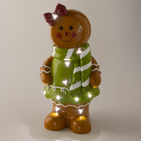 Plow & Hearth Indoor/Outdoor Lighted Gingerbread Girl Shorty Statue