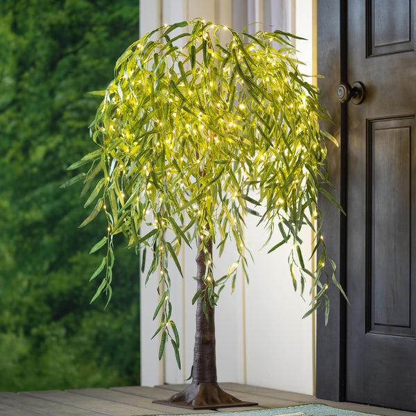plow & hearth Indoor/Outdoor Lighted LED Green Willow Tree 4'