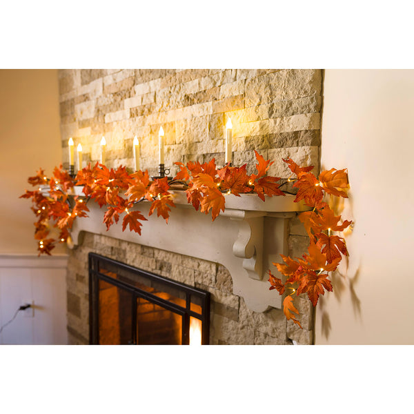 plow & hearth Indoor/Outdoor Lighted Maple Leaf Garland with 24 Lights