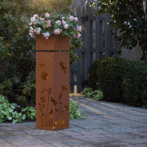 plow & hearth Indoor/Outdoor Lighted Metal Planter with Dragonfly Design