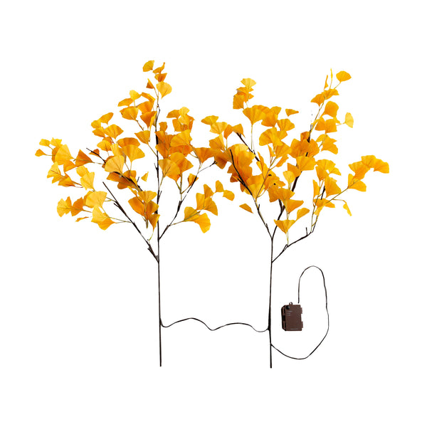 Plow & Hearth Indoor/Outdoor Lighted Yellow Gingko Branches Set Of 2