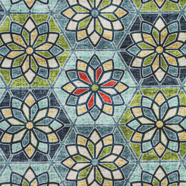 Plow & Hearth Indoor/Outdoor Machine Washable Green Kaleidoscope Printed Rug 5' X 7'