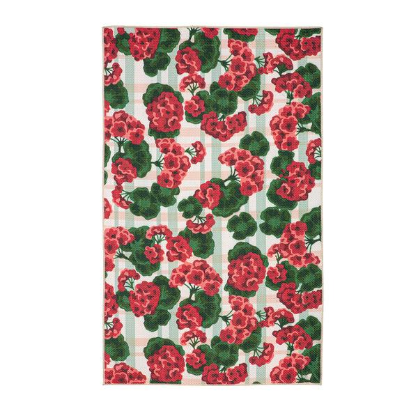 plow & hearth Indoor/Outdoor Machine Washable Printed Country Geranium Rug 3' x 5'
