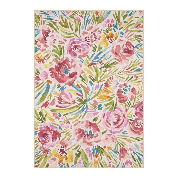plow & hearth Indoor/Outdoor Machine Washable Spring Flowers Rug