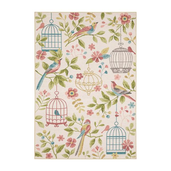 plow & hearth Indoor/Outdoor Machine Washable Tropical Birds Polyester Rug