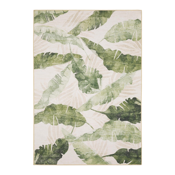 plow & hearth Indoor/Outdoor Machine Washable Tropical Leaves Polyester Rug