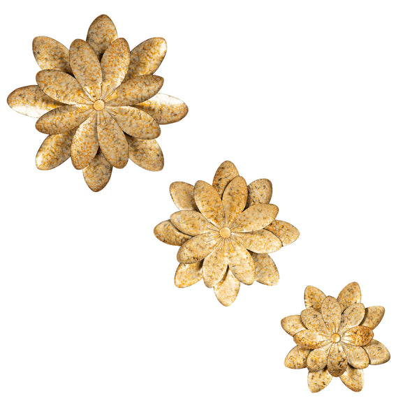 Plow & Hearth Indoor/Outdoor Metal Flower Wall Art Set Of 3