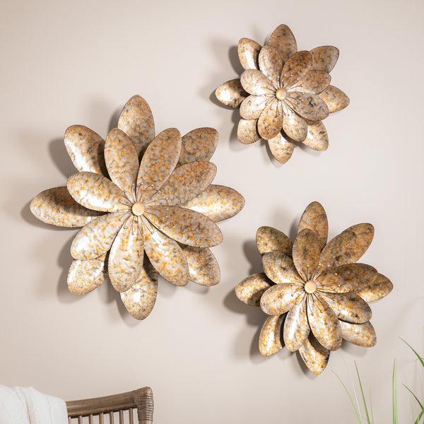 plow & hearth Indoor/Outdoor Metal Flower Wall Art Set of 3