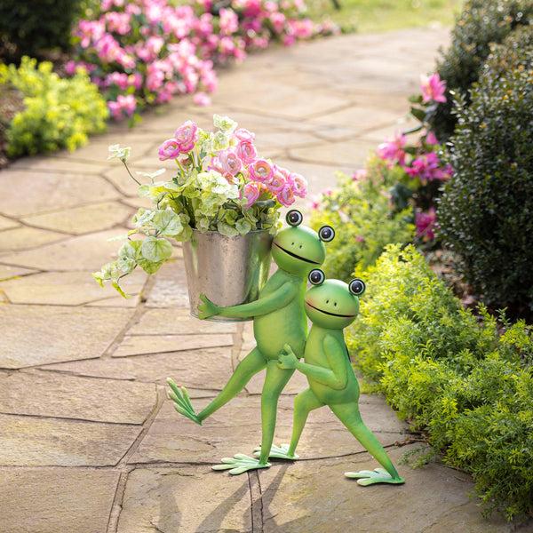 plow & hearth Indoor/Outdoor Metal Friendly Frogs Planter