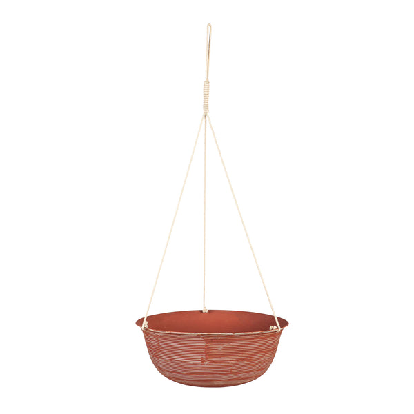 Plow & Hearth Indoor/Outdoor Metal Hanging Planters With Terra Cotta Finish Set Of 2