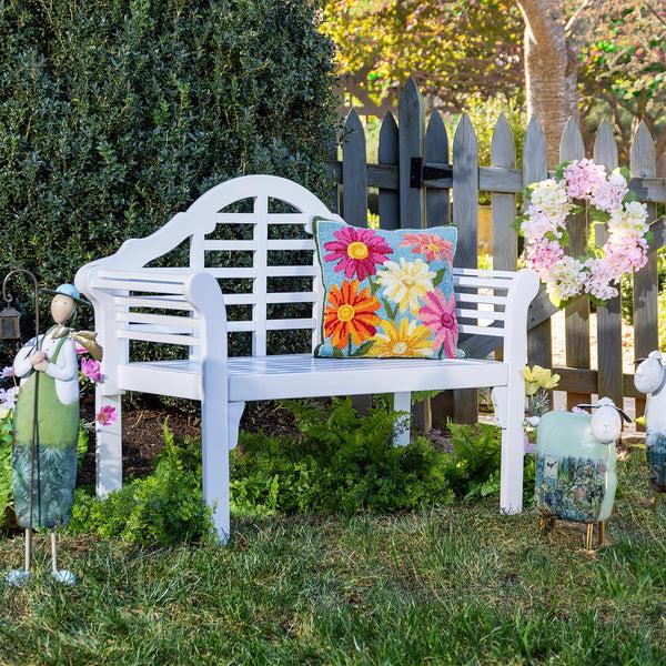 Plow & Hearth Indoor/Outdoor Pastel Posies Hooked Polypropylene Throw Pillow