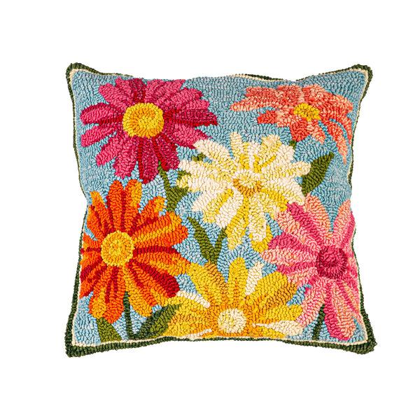 Plow & Hearth Indoor/Outdoor Pastel Posies Hooked Polypropylene Throw Pillow