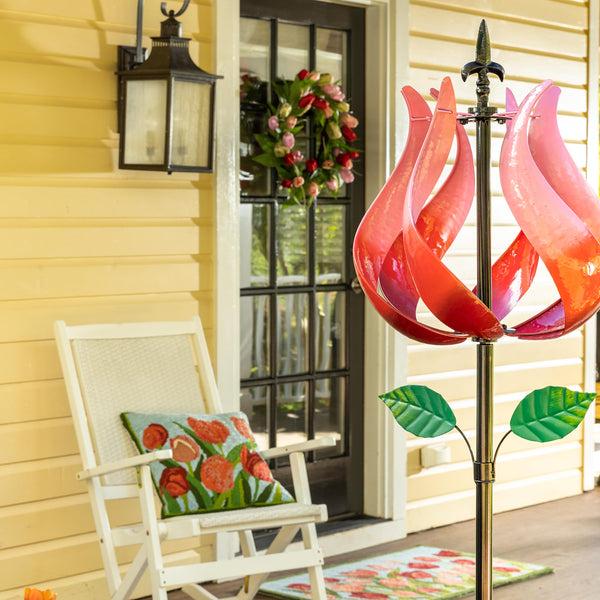 Plow & Hearth Indoor/Outdoor Pink Tulips Hooked Polypropylene Accent Rug