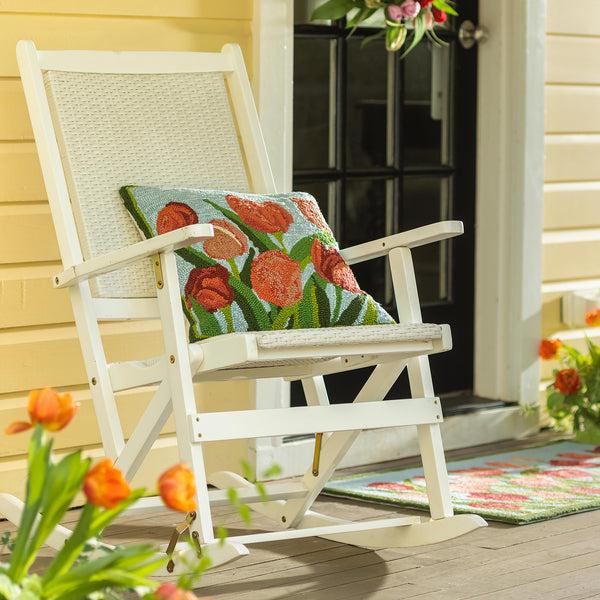 plow & hearth Indoor/Outdoor Pink Tulips Hooked Polypropylene Throw Pillow