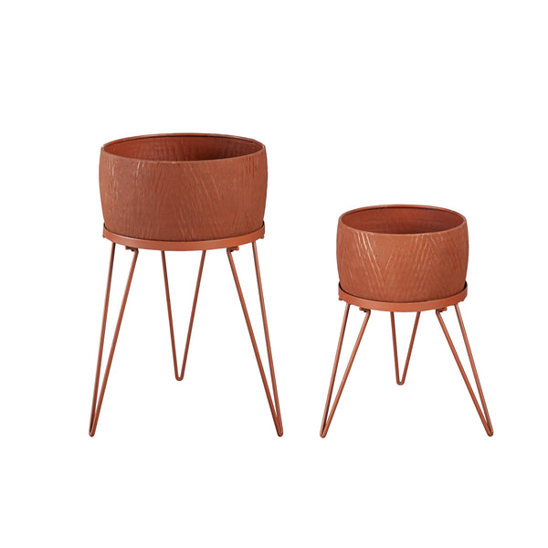 Plow & Hearth Indoor/Outdoor Planters With Legs With Terra Cotta Finish Set Of 2
